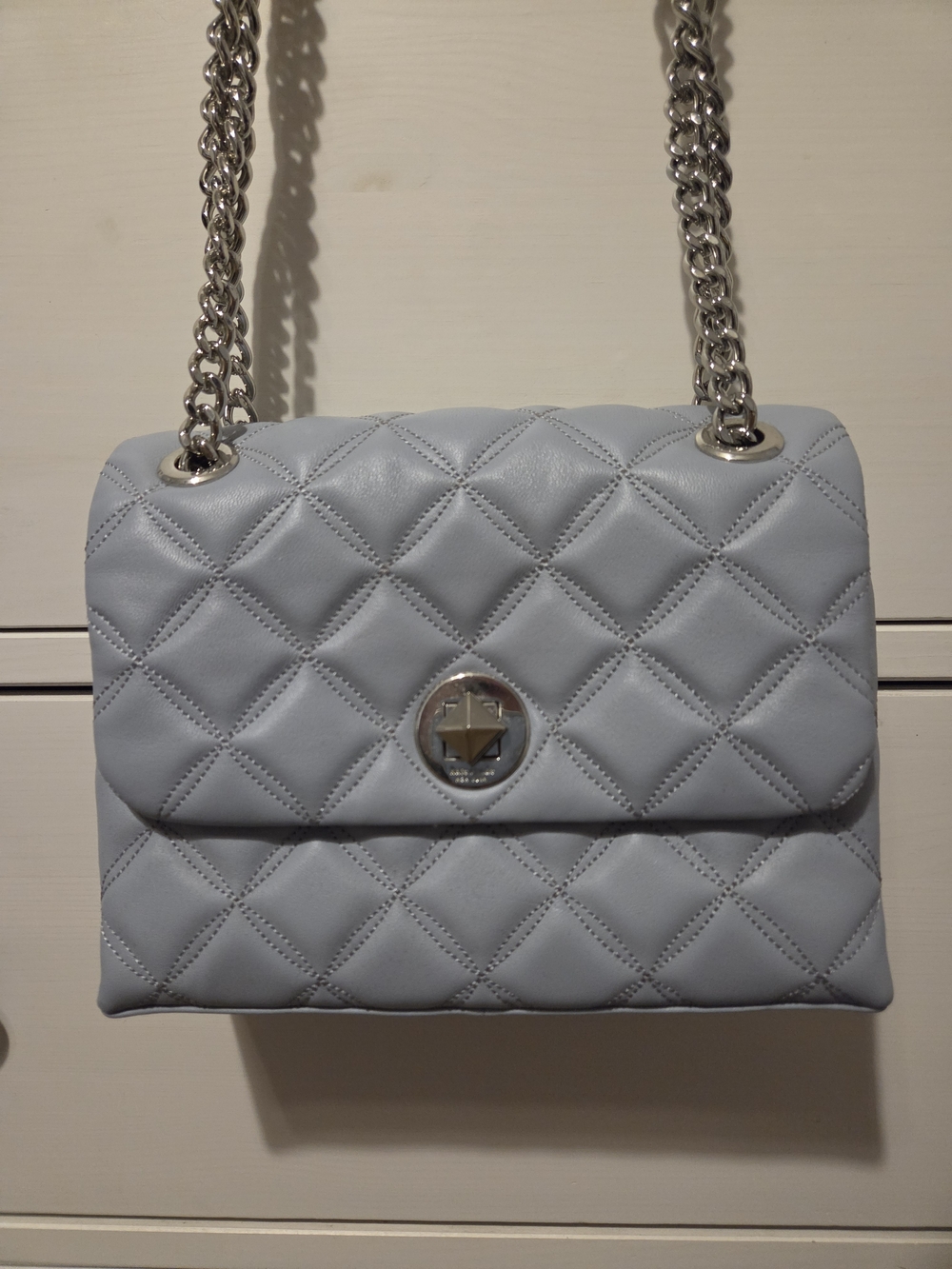 kate spade quilted pale blue shoulder bag with silver chain strap